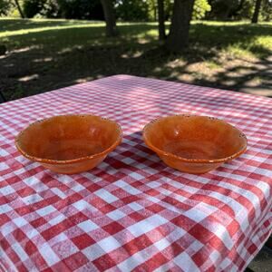 Pier 1 Imports Set of 2 Orange Carmelo Melamine Bowls Crackle Finish Distressed